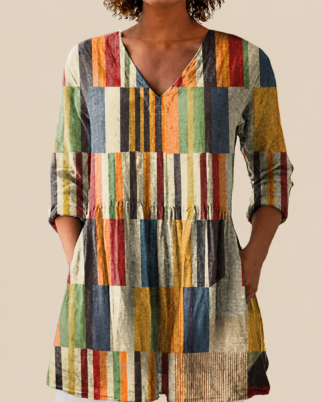 Ewelina - luźna bluzka z wzorem patchwork